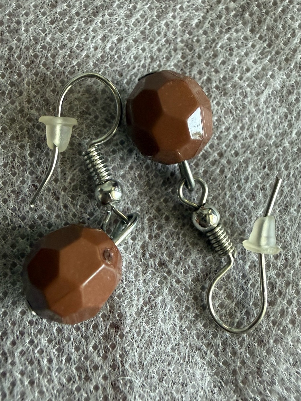 Brown Faceted Bead Drop Earrings
